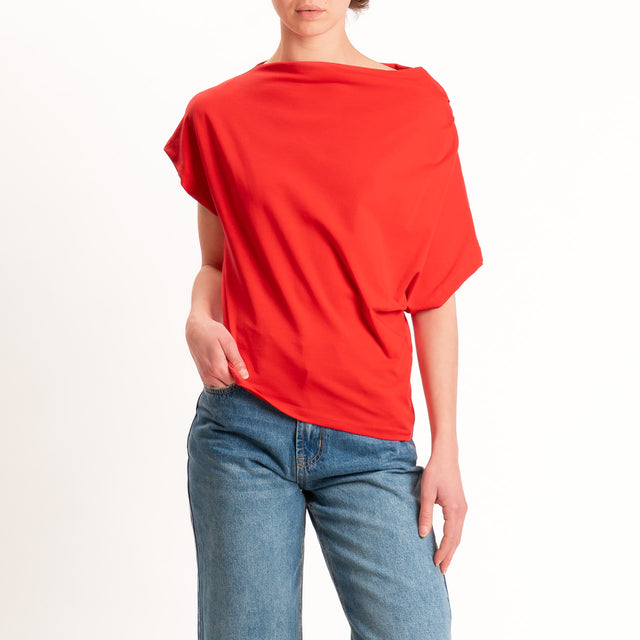 Zeroassoluto-T-shirt asimmetrica jersey elasticizzato - lacca