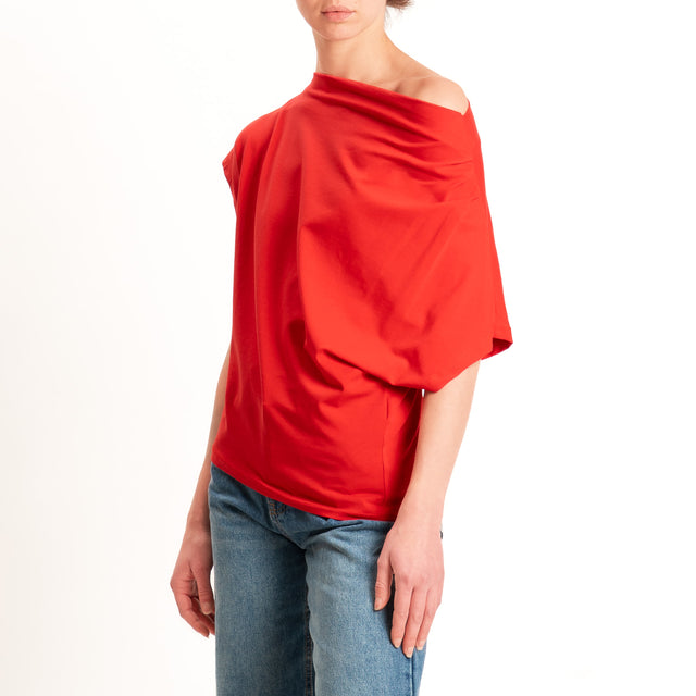 Zeroassoluto-T-shirt asimmetrica jersey elasticizzato - lacca