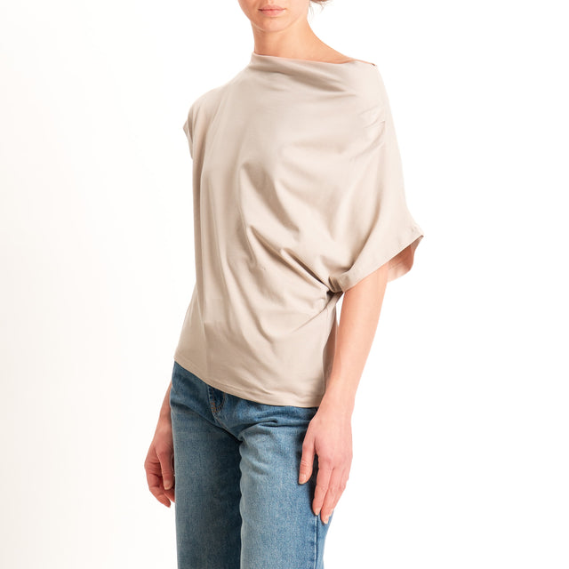 Zeroassoluto-T-shirt asimmetrica jersey elasticizzato - sahara