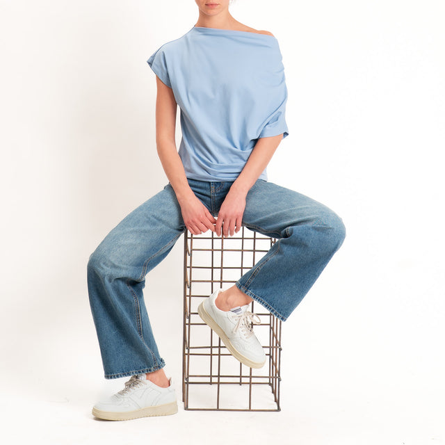 Zeroassoluto-T-shirt asimmetrica jersey elasticizzato - sky