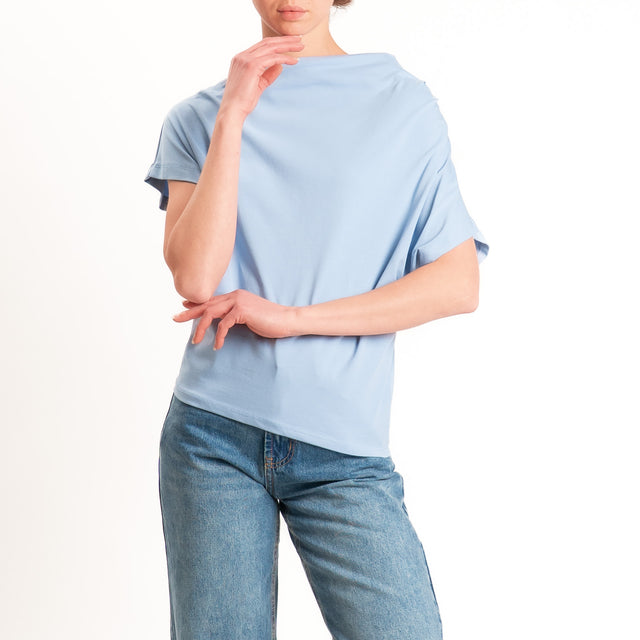 Zeroassoluto-T-shirt asimmetrica jersey elasticizzato - sky