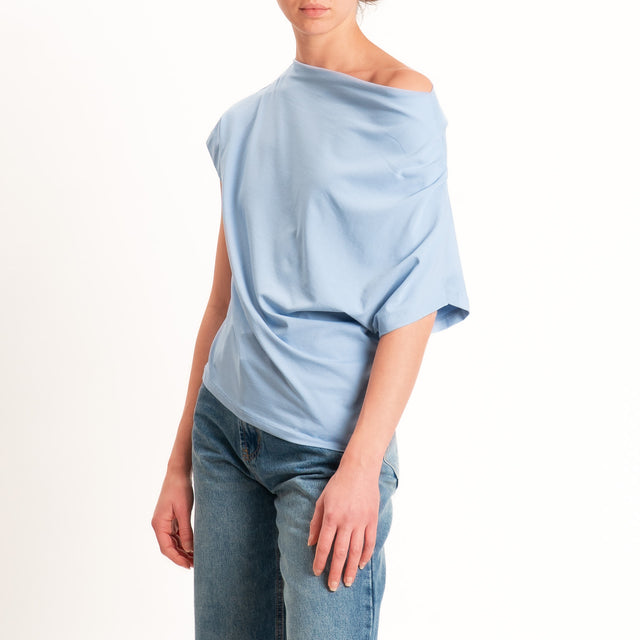 Zeroassoluto-T-shirt asimmetrica jersey elasticizzato - sky