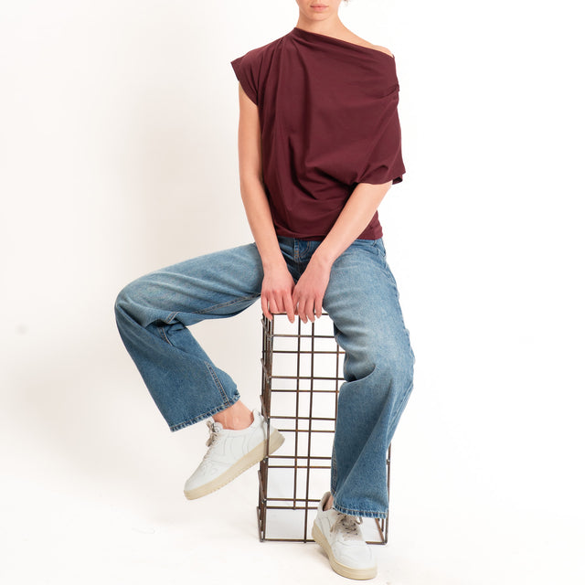 Zeroassoluto-T-shirt asimmetrica jersey elasticizzato - vino
