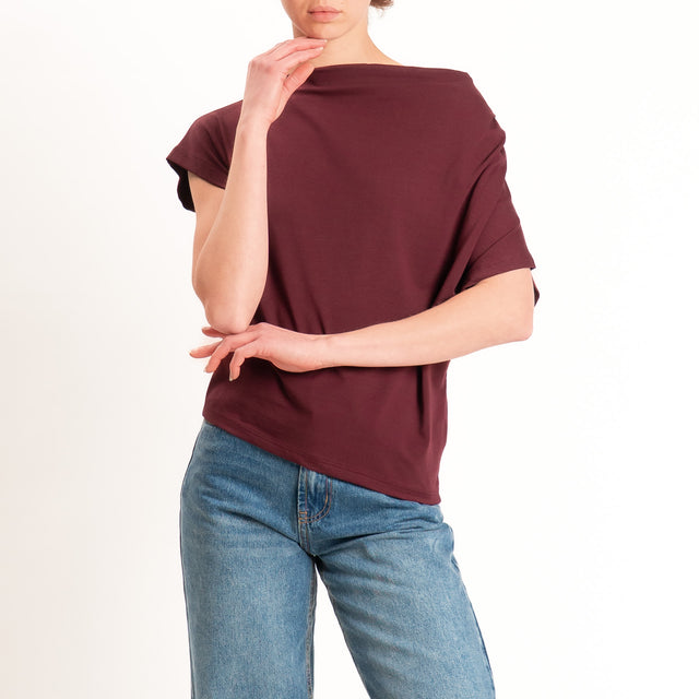 Zeroassoluto-T-shirt asimmetrica jersey elasticizzato - vino