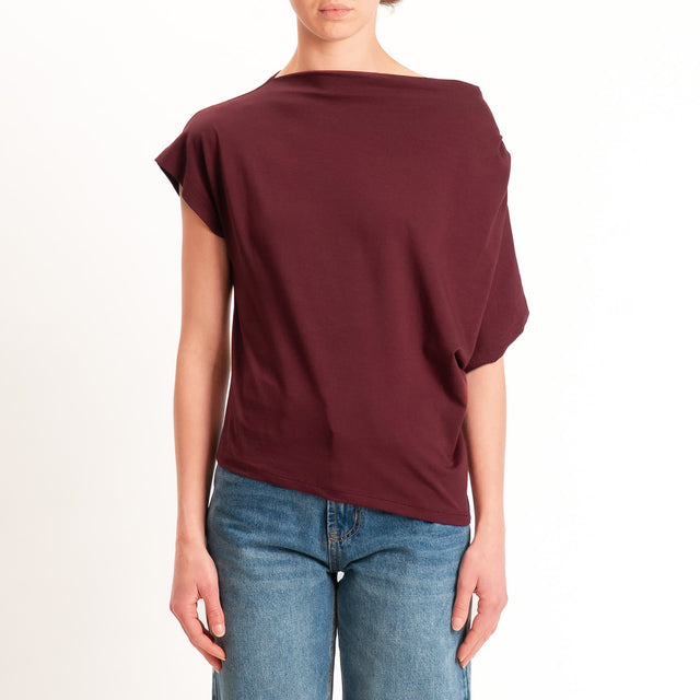 Zeroassoluto-T-shirt asimmetrica jersey elasticizzato - vino