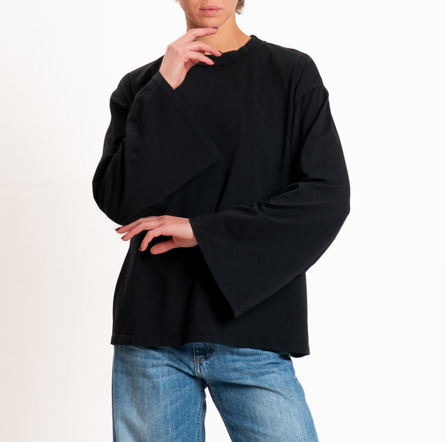 Zeroassoluto-T-shirt manica ampia cotone elasticizzato - nero