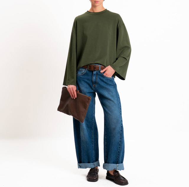 Zeroassoluto-T-shirt manica ampia cotone elasticizzato - militare