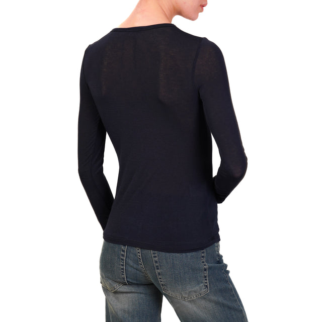Zeroassoluto-T-shirt elasticizzata misto seta - blu