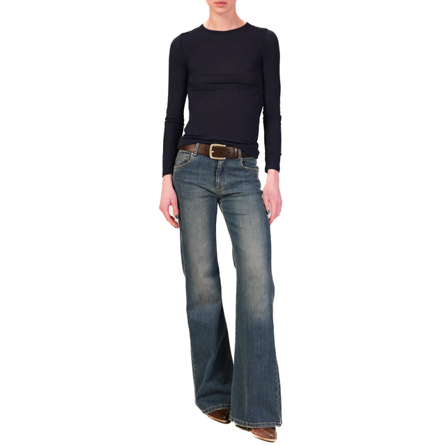 Zeroassoluto-T-shirt elasticizzata misto seta - blu