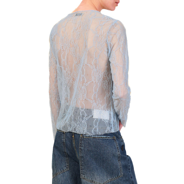 Zeroassoluto-Blusa in pizzo elasticizzato - celeste