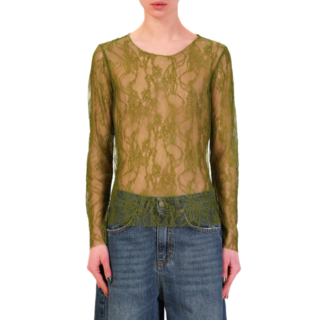 Zeroassoluto-Blusa in pizzo elasticizzato - verde bosco