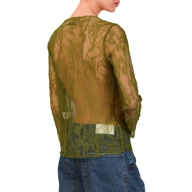 Zeroassoluto-Blusa in pizzo elasticizzato - verde bosco