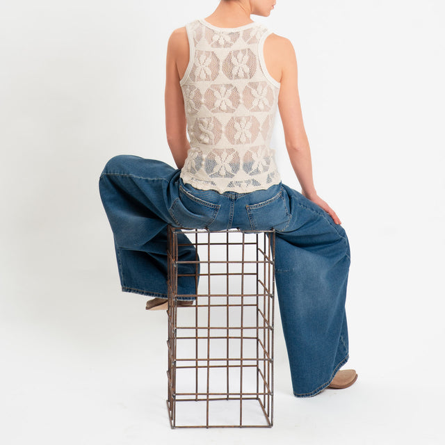 Zeroassoluto-Top a costine crochet dietro - burro