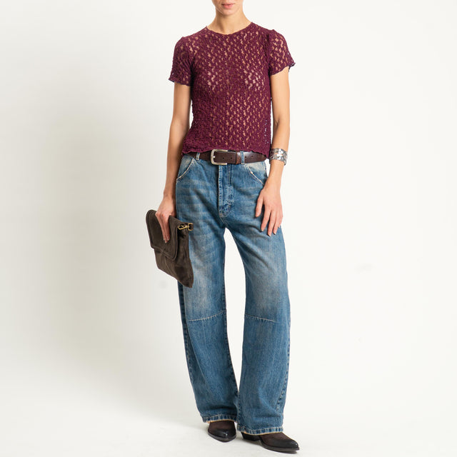 Zeroassoluto-T-shirt in pizzo elasticizzato slim fit - vino