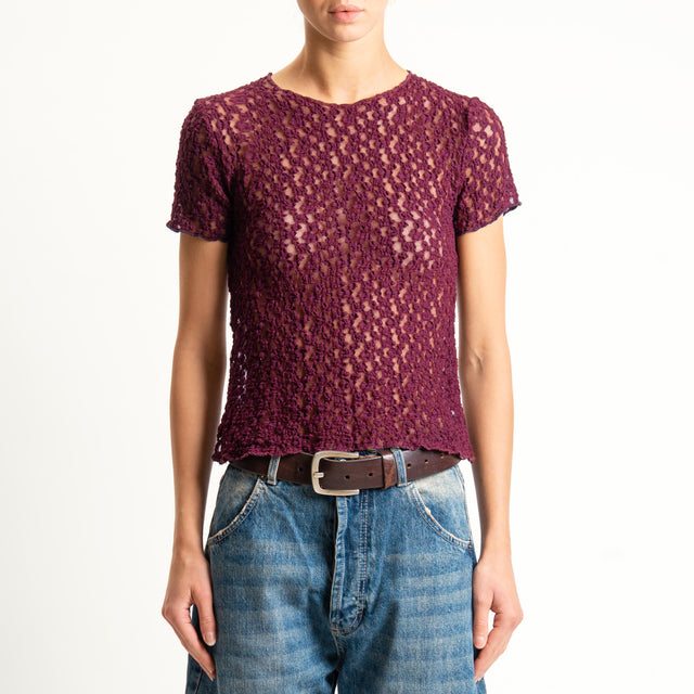 Zeroassoluto-T-shirt in pizzo elasticizzato slim fit - vino