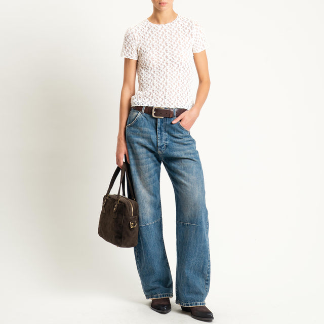 Zeroassoluto-T-shirt in pizzo elasticizzato slim fit - burro