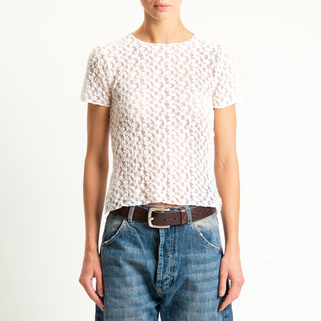 Zeroassoluto-T-shirt in pizzo elasticizzato slim fit - burro