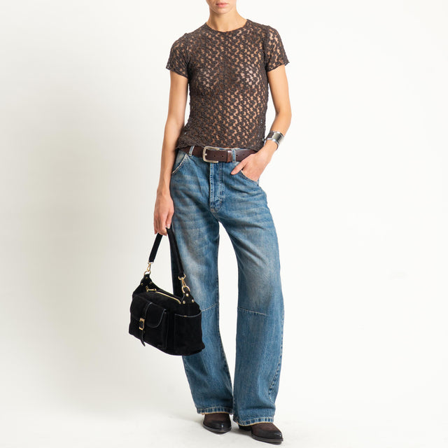 Zeroassoluto-T-shirt in pizzo elasticizzato slim fit - moro