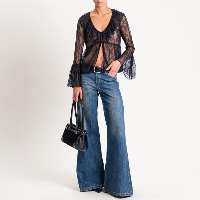 Zeroassoluto-Camicia in pizzo con rouches - nero