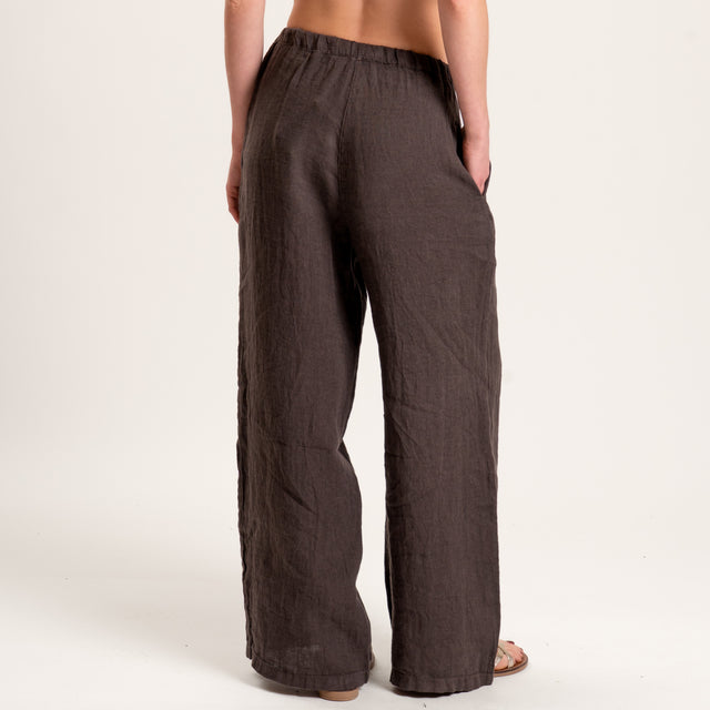 Zeroassoluto-Pantalone PAMY wide leg 100%LINO con elastico in vita - moro