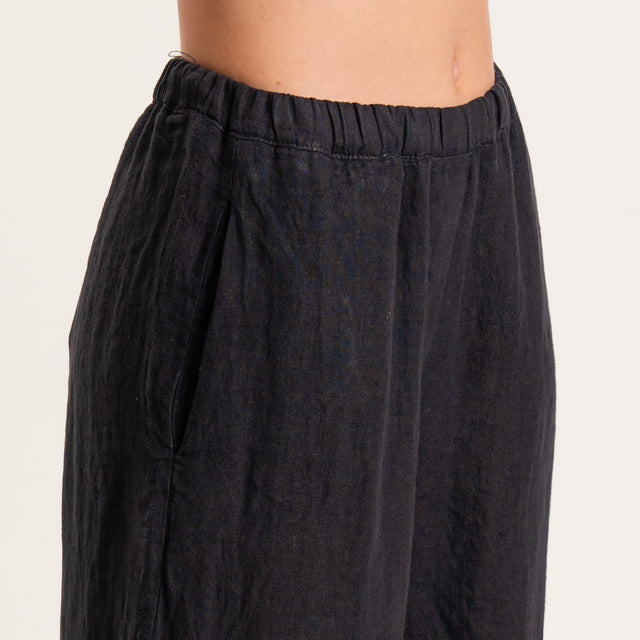 Zeroassoluto-Pantalone PAMY wide leg 100%LINO con elastico in vita - nero