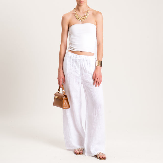 Zeroassoluto-Pantalone PAMY wide leg 100%LINO con elastico in vita - bianco