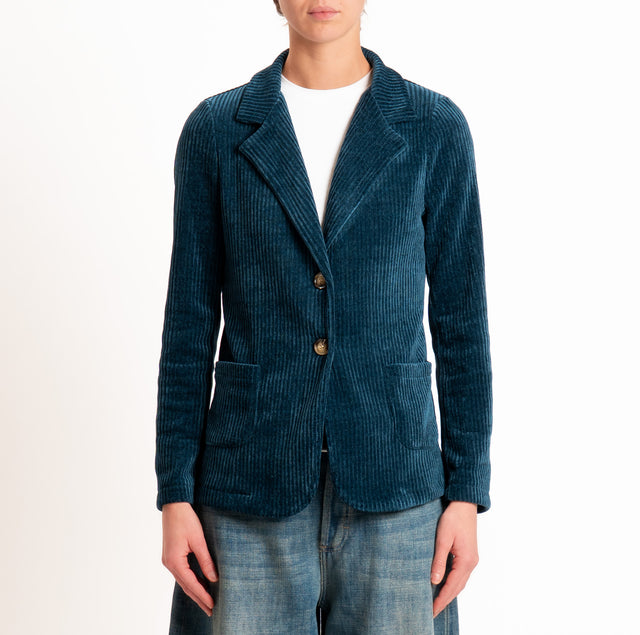 Zeroassoluto-Giacca PATTY velluto 500 righe elasticizzato - petrolio