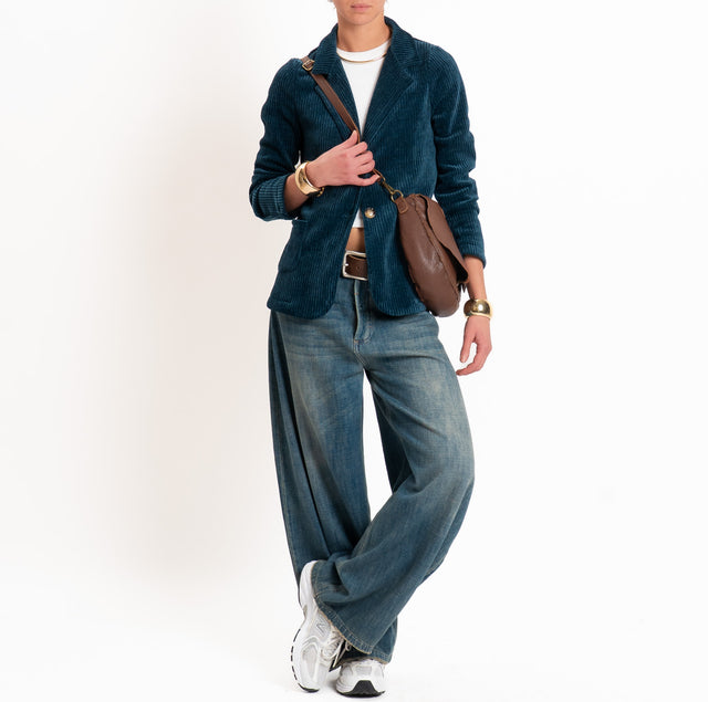 Zeroassoluto-Giacca PATTY velluto 500 righe elasticizzato - petrolio