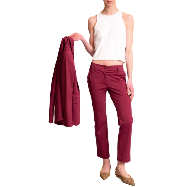 Pantalón chino Zeroassoluto-BETTY de punto milano - cereza