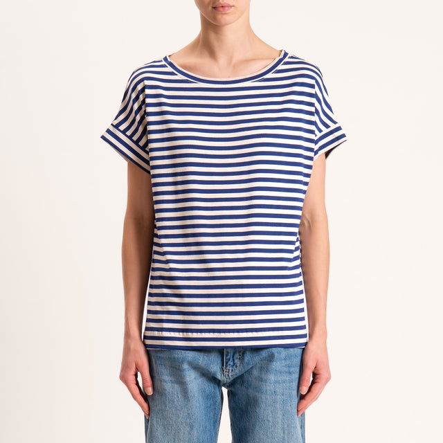Zeroassoluto-T-shirt righe scatola in jersey - beige/blu