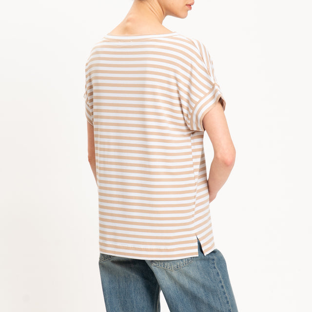 Zeroassoluto-T-shirt righe scatola in jersey - beige/latte