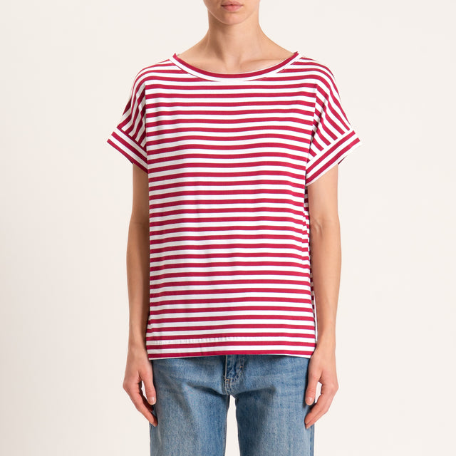 Zeroassoluto-T-shirt righe scatola in jersey - latte/india