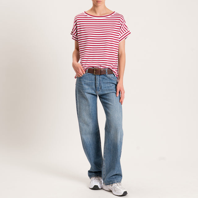 Zeroassoluto-T-shirt righe scatola in jersey - latte/india