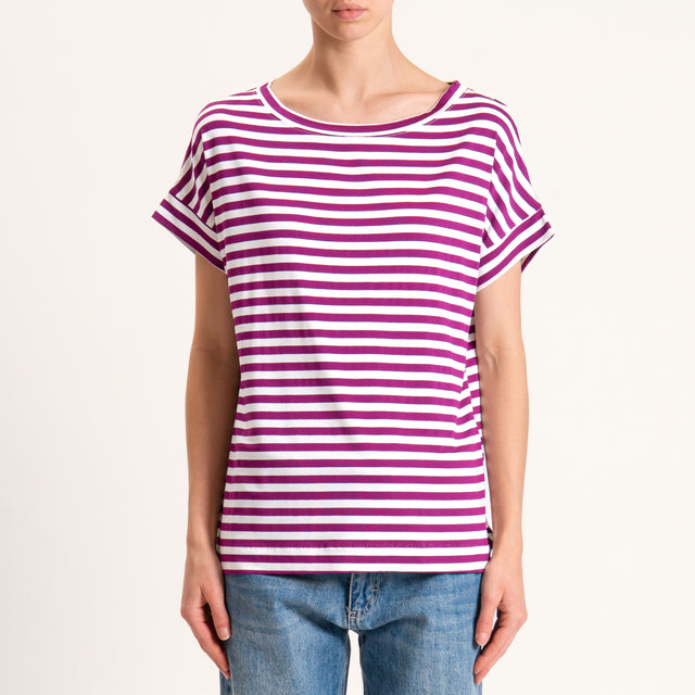 Zeroassoluto-T-shirt righe scatola in jersey - latte/magenta