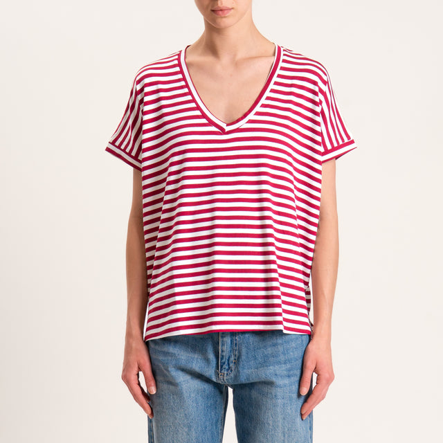 Zeroassoluto-T-shirt righe scollo a v in jersey - latte/india