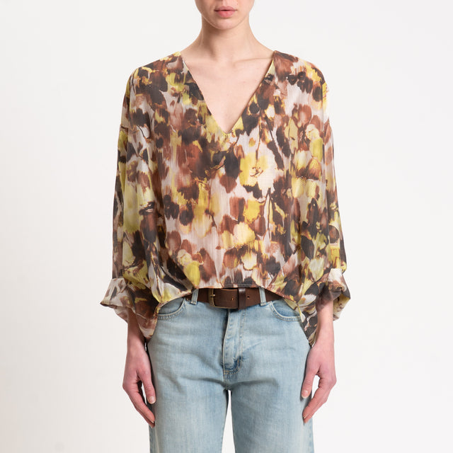 Zeroassoluto-Blusa LEA fantasia scollo v - fantasia burro/moro/olio