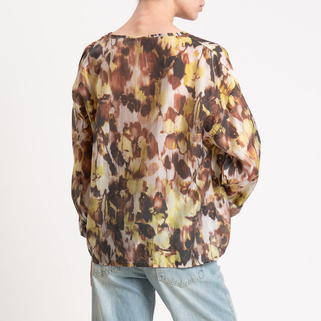 Zeroassoluto-Blusa LEA fantasia scollo v - fantasia burro/moro/olio