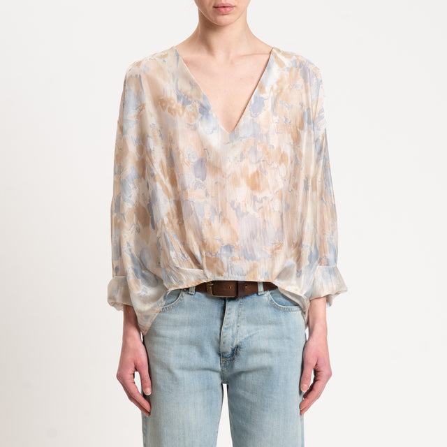 Zeroassoluto-Blusa LEA fantasia scollo v - fantasia burro/sand/cielo