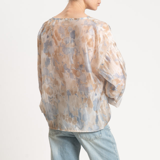 Zeroassoluto-Blusa LEA fantasia scollo v - fantasia burro/sand/cielo