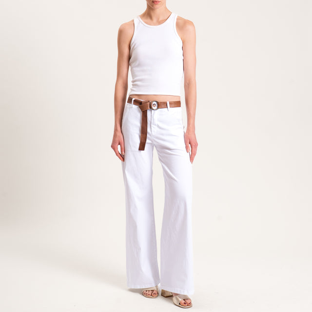 Zeroassoluto-Pantalone LILLY palazzo cotone elasti - bianco