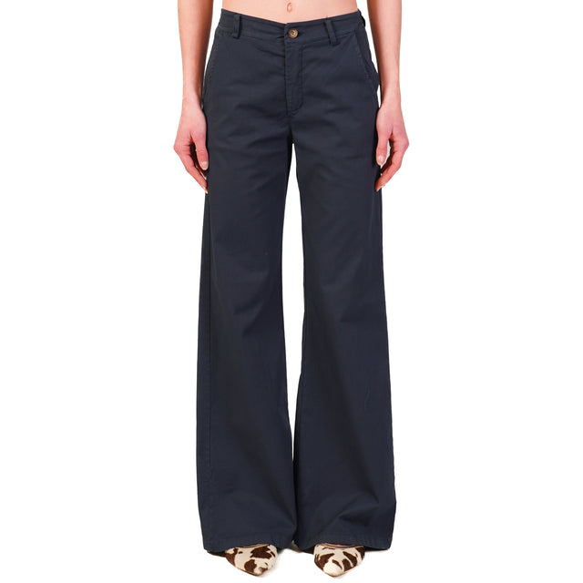 Zeroassoluto-Pantalone LILLY palazzo cotone elasticizzato - blu