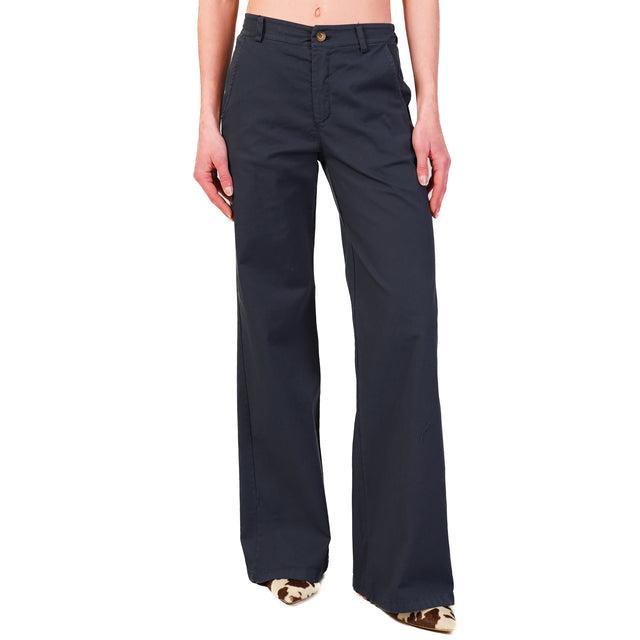 Zeroassoluto-Pantalone LILLY palazzo cotone elasticizzato - blu