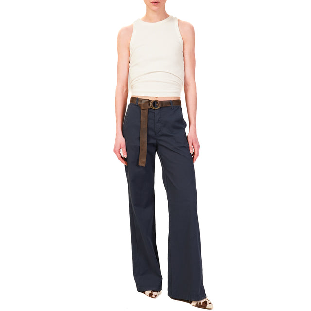 Zeroassoluto-Pantalone LILLY palazzo cotone elasticizzato - blu