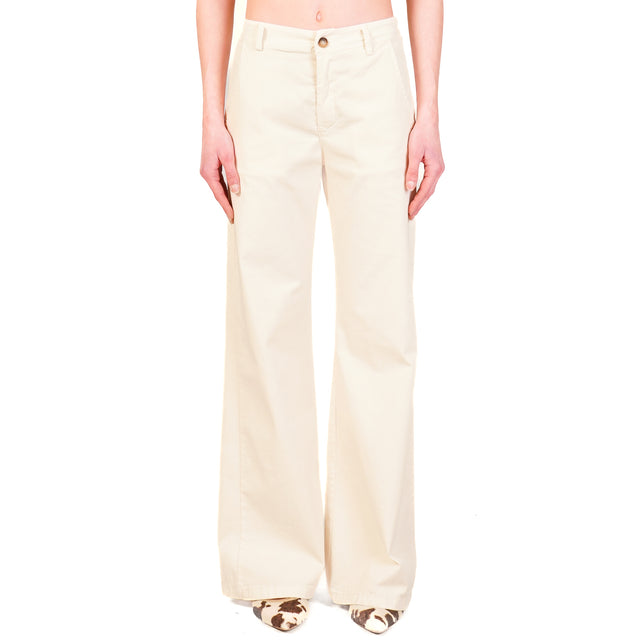 Zeroassoluto-Pantalone LILLY palazzo cotone elasticizzato - burro