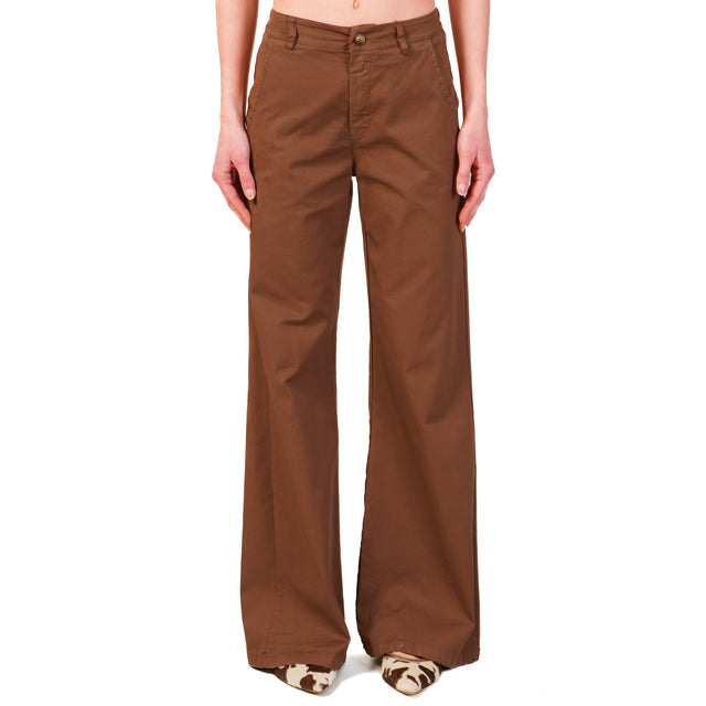 Zeroassoluto-Pantalone LILLY palazzo cotone elasticizzato - moka