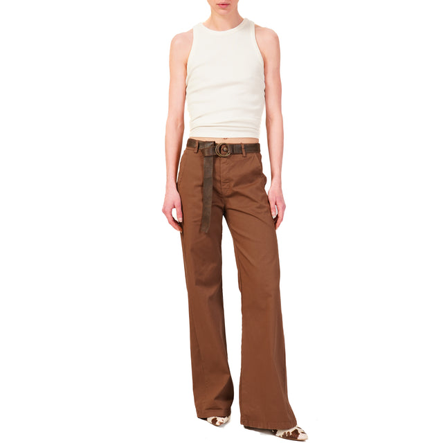 Zeroassoluto-Pantalone LILLY palazzo cotone elasticizzato - moka
