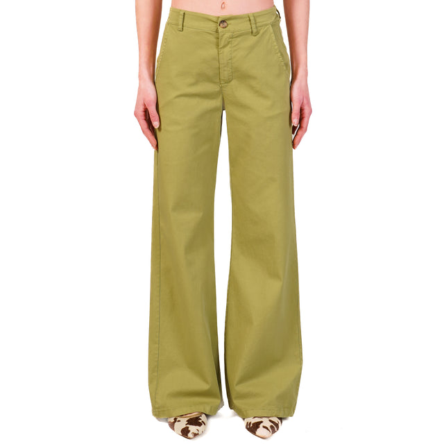 Zeroassoluto-Pantalone LILLY palazzo cotone elasticizzato - olio