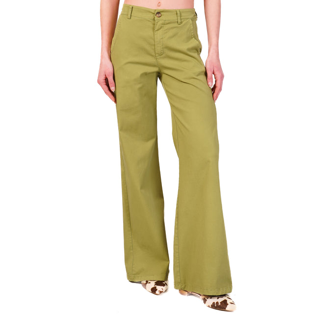 Zeroassoluto-Pantalone LILLY palazzo cotone elasticizzato - olio