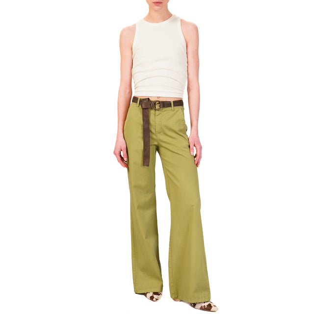 Zeroassoluto-Pantalone LILLY palazzo cotone elasticizzato - olio