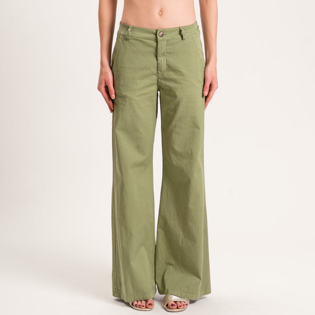 Zeroassoluto-Pantalone LILLY palazzo cotone elasti - salvia